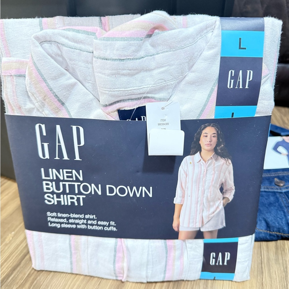 GAP Pink and White Striped Linen Shirt